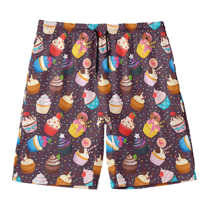 Cute Cupcake Pattern Print Men's Swim Trunks
