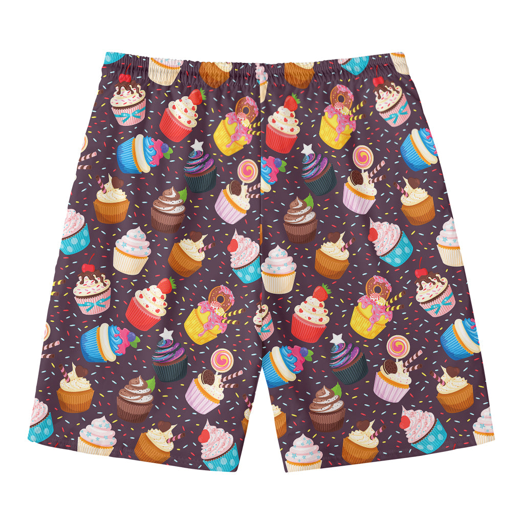 Cute Cupcake Pattern Print Men's Swim Trunks