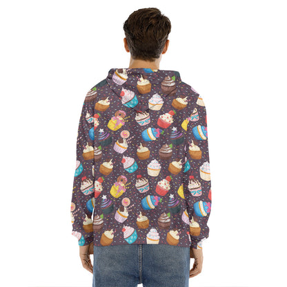 Cute Cupcake Pattern Print Men's Velvet Pullover Hoodie