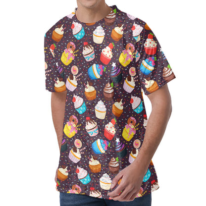 Cute Cupcake Pattern Print Men's Velvet T-Shirt