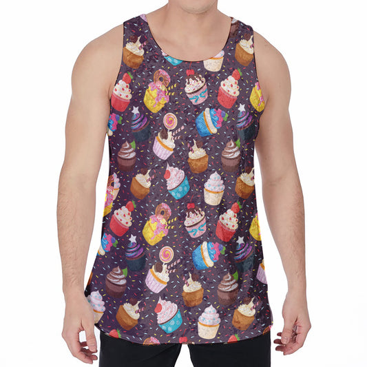 Cute Cupcake Pattern Print Men's Velvet Tank Top