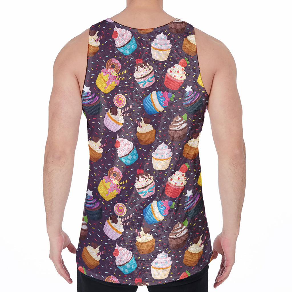 Cute Cupcake Pattern Print Men's Velvet Tank Top