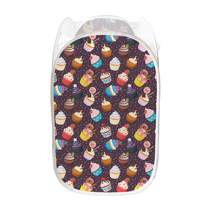 Cute Cupcake Pattern Print Mesh Laundry Hamper