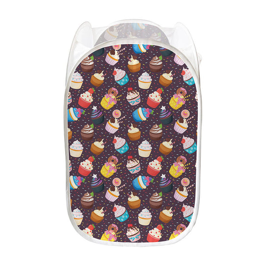Cute Cupcake Pattern Print Mesh Laundry Hamper