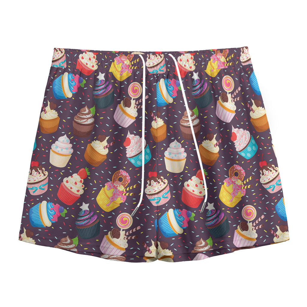 Cute Cupcake Pattern Print Mesh Shorts