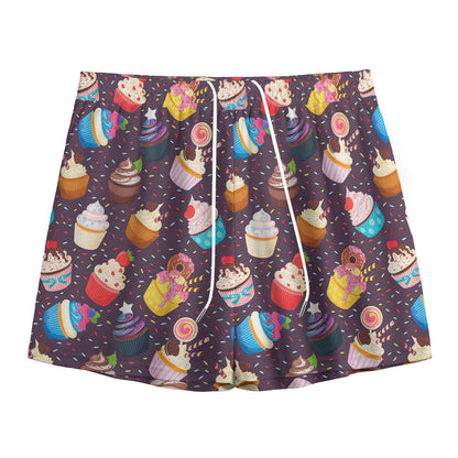 Cute Cupcake Pattern Print Mesh Shorts