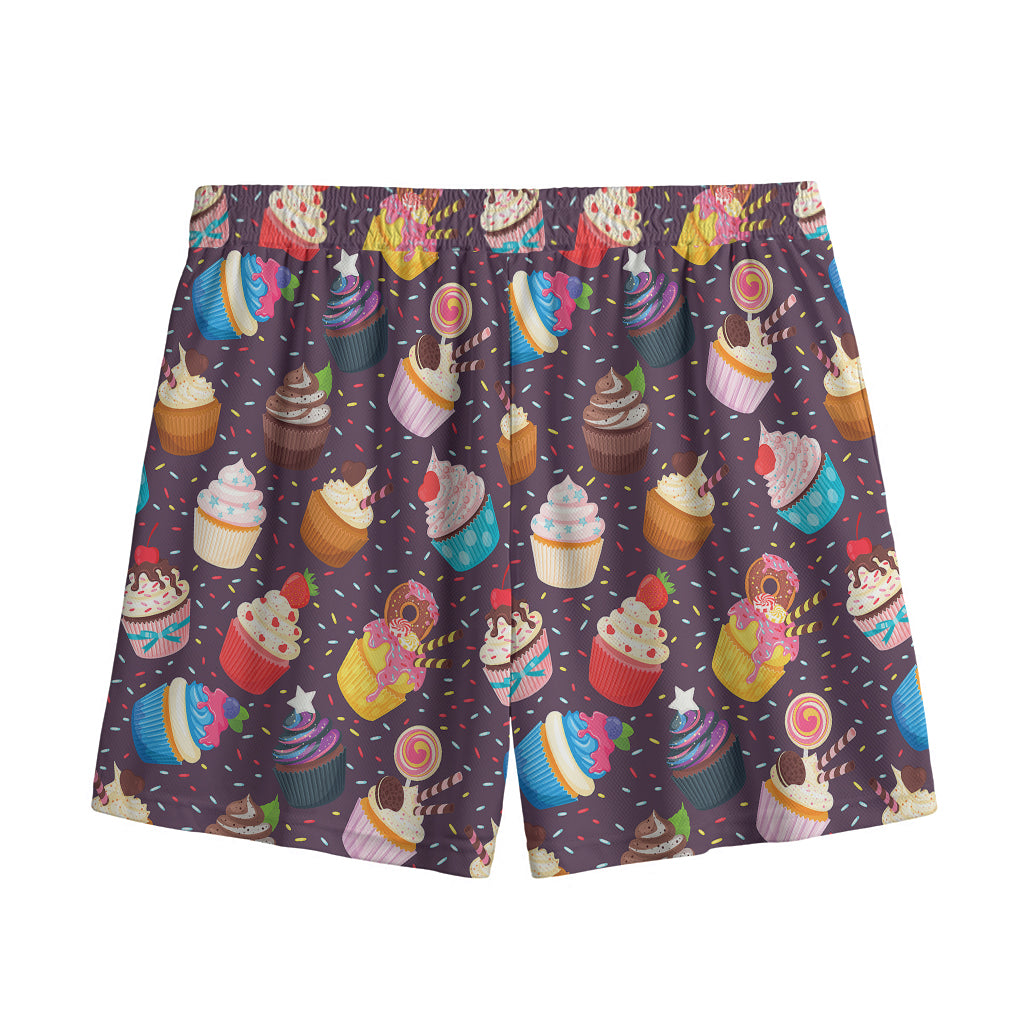 Cute Cupcake Pattern Print Mesh Shorts