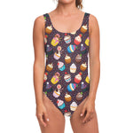 Cute Cupcake Pattern Print One Piece Swimsuit