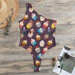Cute Cupcake Pattern Print One Shoulder Bodysuit
