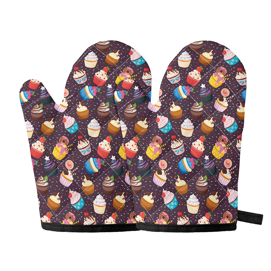 Cute Cupcake Pattern Print Oven Mitts