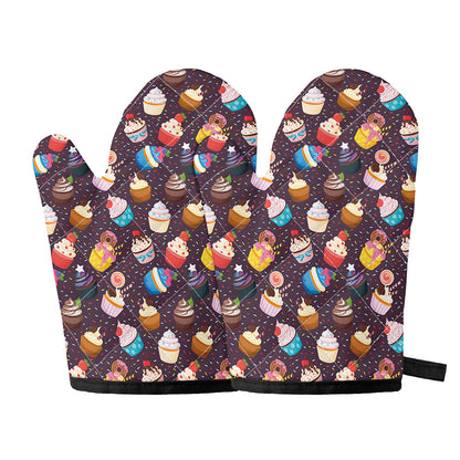 Cute Cupcake Pattern Print Oven Mitts