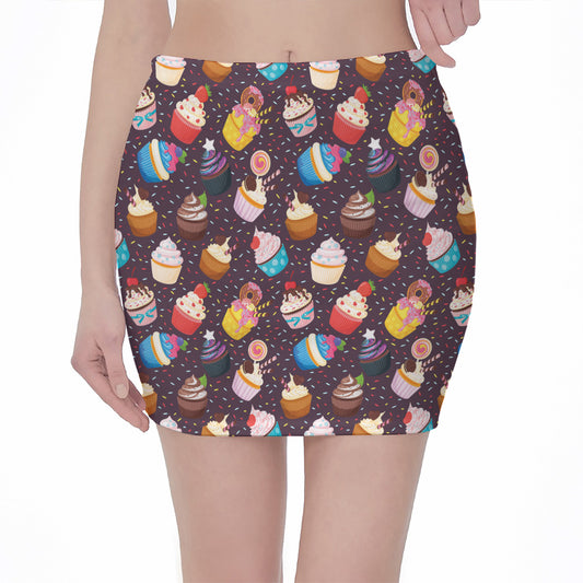 Cute Cupcake Pattern Print Pencil Mini Skirt