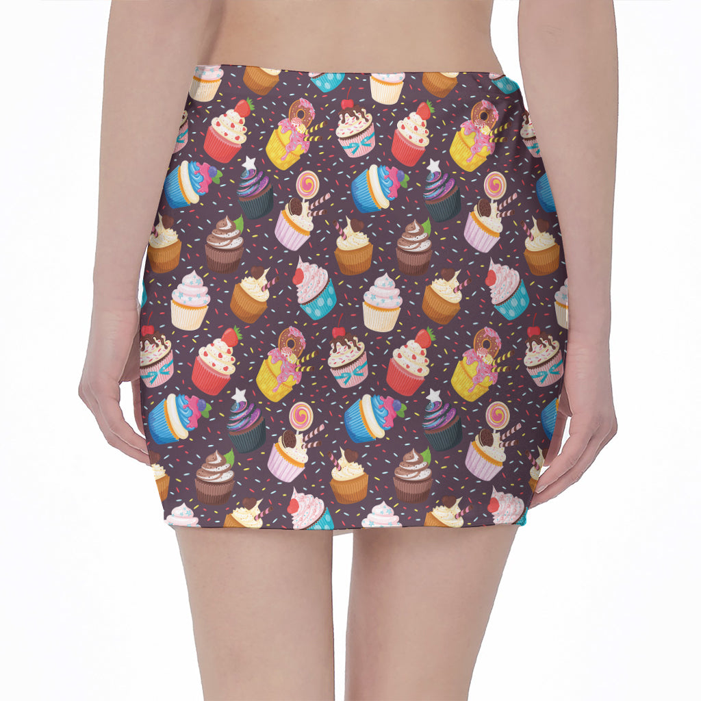 Cute Cupcake Pattern Print Pencil Mini Skirt