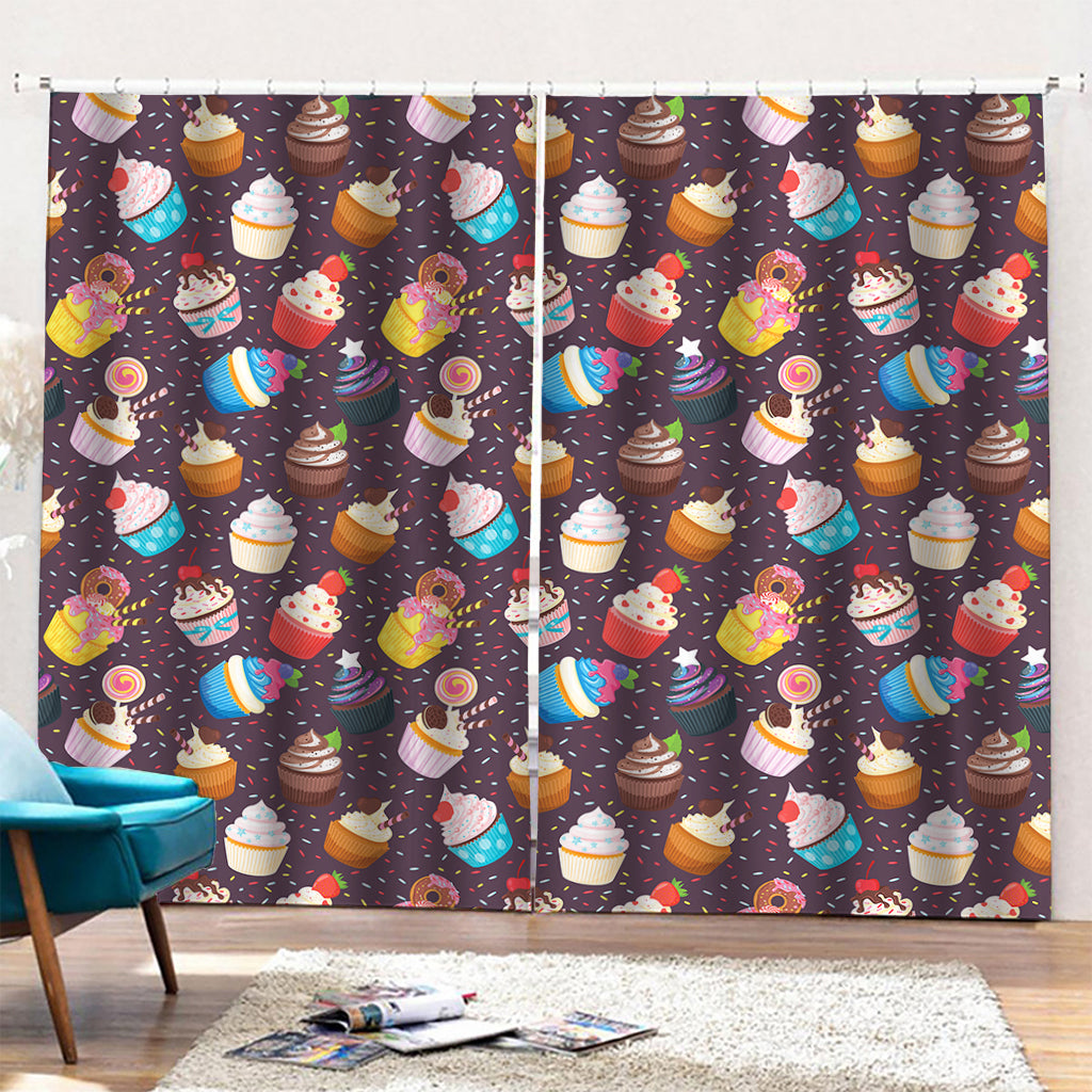 Cute Cupcake Pattern Print Pencil Pleat Curtains