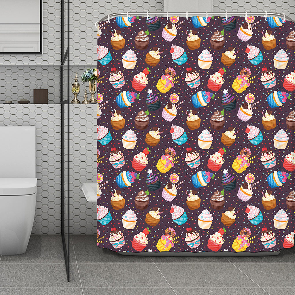 Cute Cupcake Pattern Print Polyester Shower Curtain