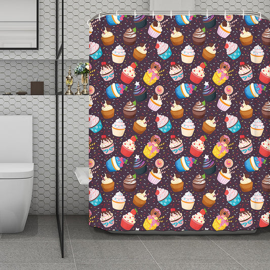 Cute Cupcake Pattern Print Polyester Shower Curtain