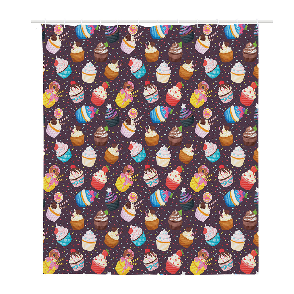 Cute Cupcake Pattern Print Polyester Shower Curtain
