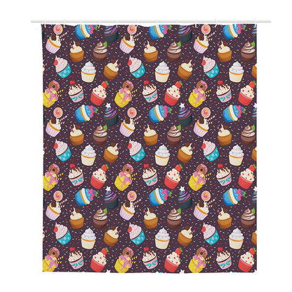 Cute Cupcake Pattern Print Polyester Shower Curtain