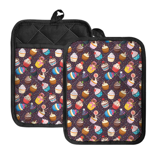 Cute Cupcake Pattern Print Pot Holders With Pocket
