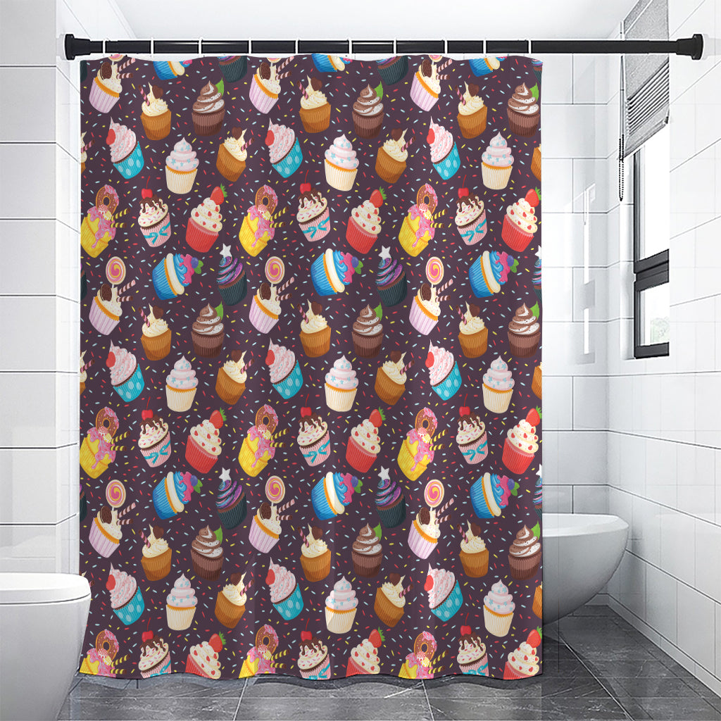 Cute Cupcake Pattern Print Premium Shower Curtain