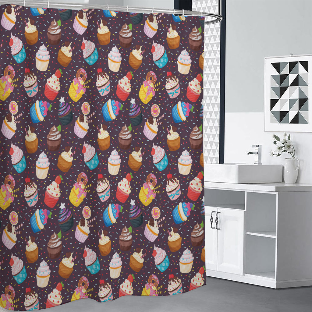 Cute Cupcake Pattern Print Premium Shower Curtain