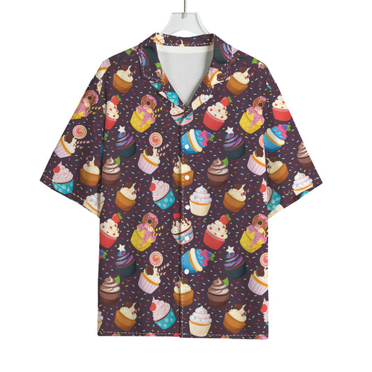 Cute Cupcake Pattern Print Rayon Hawaiian Shirt
