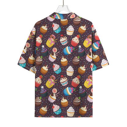 Cute Cupcake Pattern Print Rayon Hawaiian Shirt