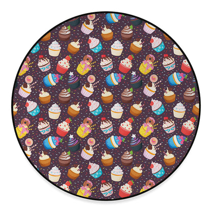 Cute Cupcake Pattern Print Round Floor Mat