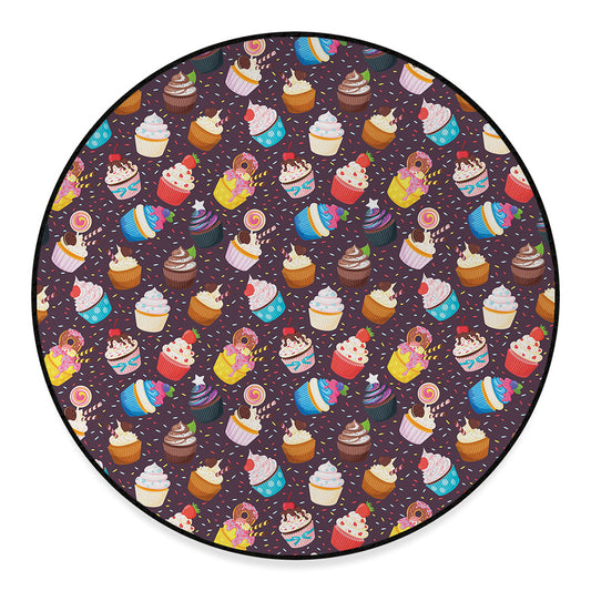 Cute Cupcake Pattern Print Round Floor Mat