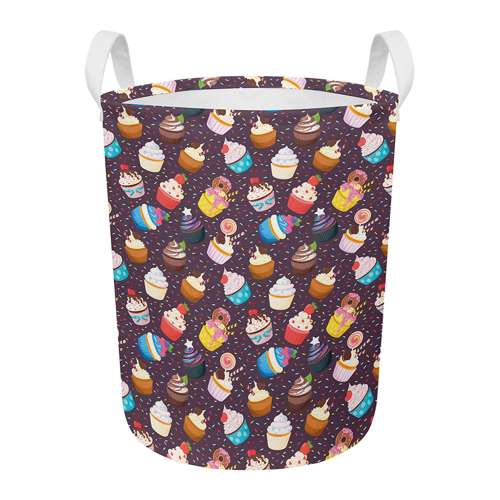 Cute Cupcake Pattern Print Round Laundry Basket