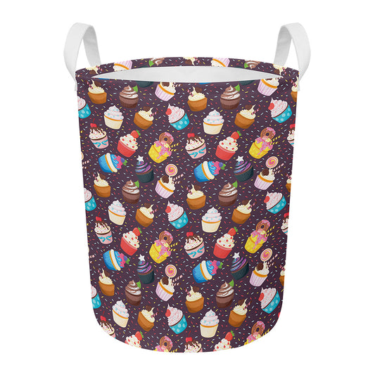 Cute Cupcake Pattern Print Round Laundry Basket