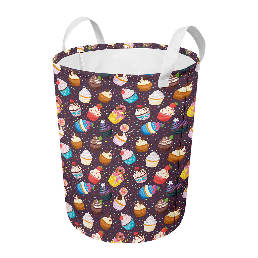 Cute Cupcake Pattern Print Round Laundry Basket
