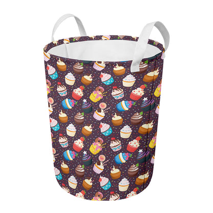 Cute Cupcake Pattern Print Round Laundry Basket