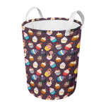 Cute Cupcake Pattern Print Round Laundry Basket