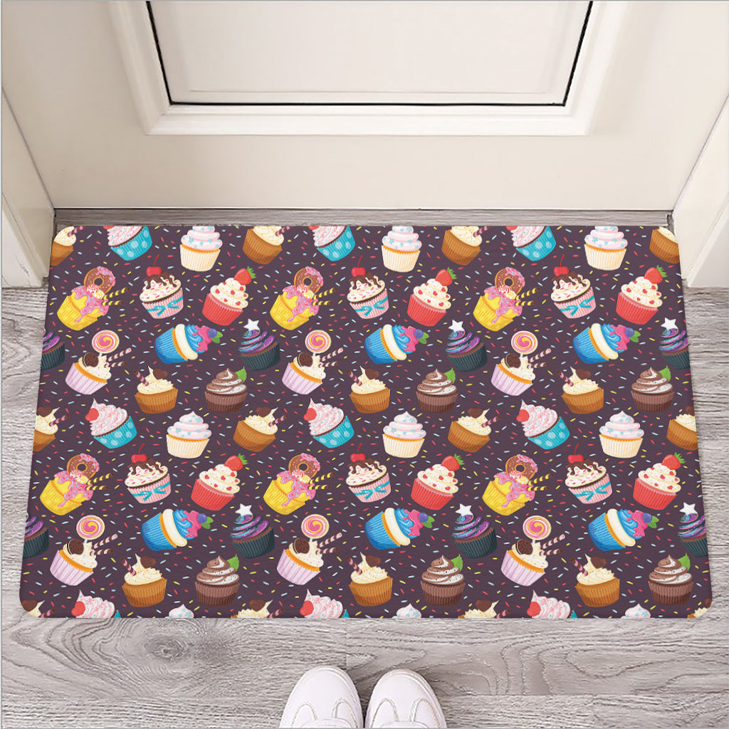 Cute Cupcake Pattern Print Rubber Doormat