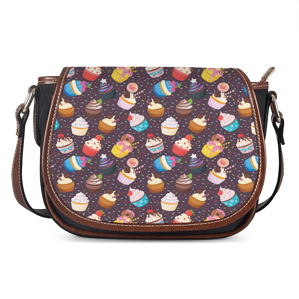 Cute Cupcake Pattern Print Saddle Bag