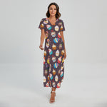 Cute Cupcake Pattern Print Short Sleeve Maxi Dress