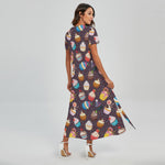 Cute Cupcake Pattern Print Short Sleeve Maxi Dress