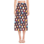 Cute Cupcake Pattern Print Side Slit Midi Skirt