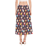 Cute Cupcake Pattern Print Side Slit Midi Skirt