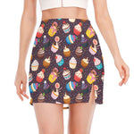 Cute Cupcake Pattern Print Side Slit Mini Skirt