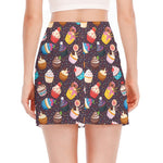 Cute Cupcake Pattern Print Side Slit Mini Skirt