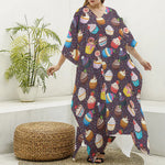Cute Cupcake Pattern Print Silk V-Neck Kaftan Dress
