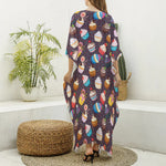 Cute Cupcake Pattern Print Silk V-Neck Kaftan Dress