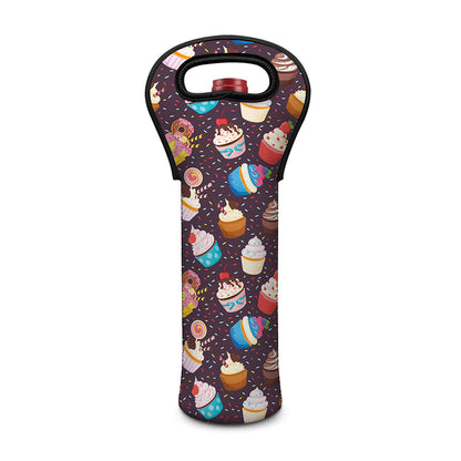 Cute Cupcake Pattern Print Single Neoprene Wine Tote