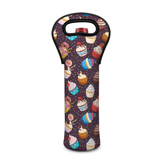 Cute Cupcake Pattern Print Single Neoprene Wine Tote