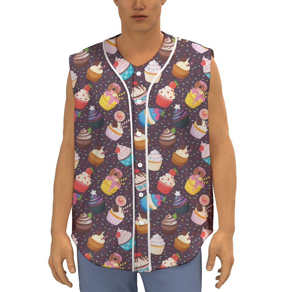 Cute Cupcake Pattern Print Sleeveless Baseball Jersey