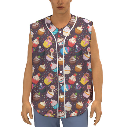 Cute Cupcake Pattern Print Sleeveless Baseball Jersey