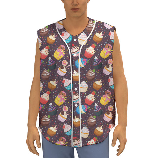 Cute Cupcake Pattern Print Sleeveless Baseball Jersey