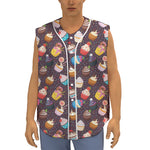 Cute Cupcake Pattern Print Sleeveless Baseball Jersey